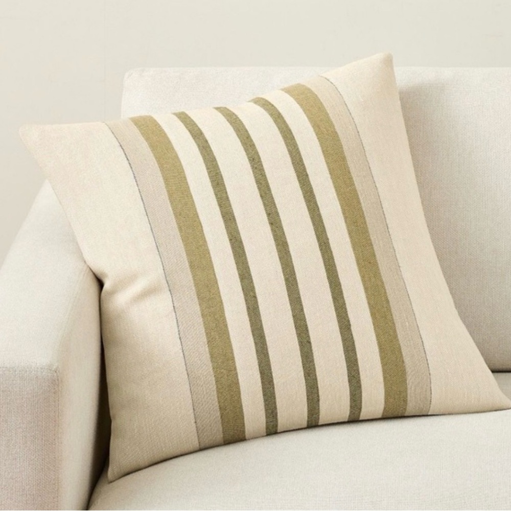NWT POTTERY BARN Owen Striped Cream and Green Throw Pillow 22 x 22